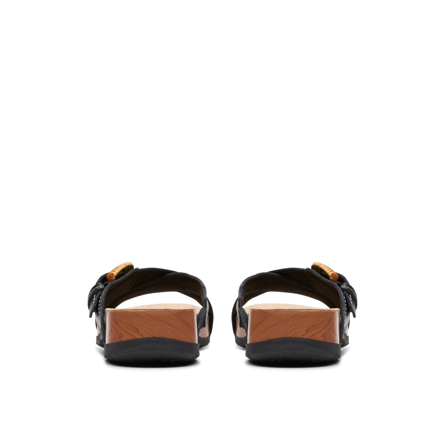 Clarks Reileigh Bay 26177422 Womens Black Leather Slides Sandals Shoes