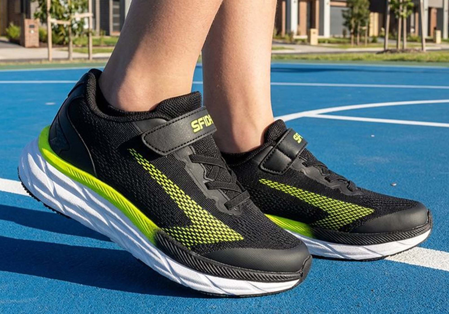 Sfida Tempo Kids Boys Adjustable Strap Athletic Shoes Black Lime