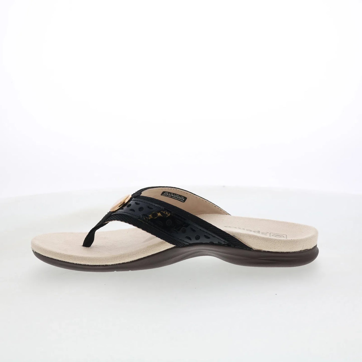 Spenco Starboard SP1084BLK Womens Black Leather Flip-Flops Sandals Shoes