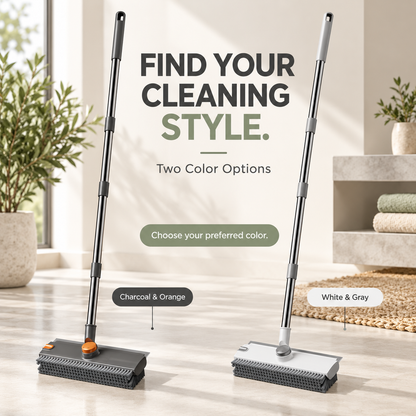 4-in-1 V-Shape Scrub Brush with Long Telescopic Handle – Squeegee & Hair Clip for Tile, Shower & Glass