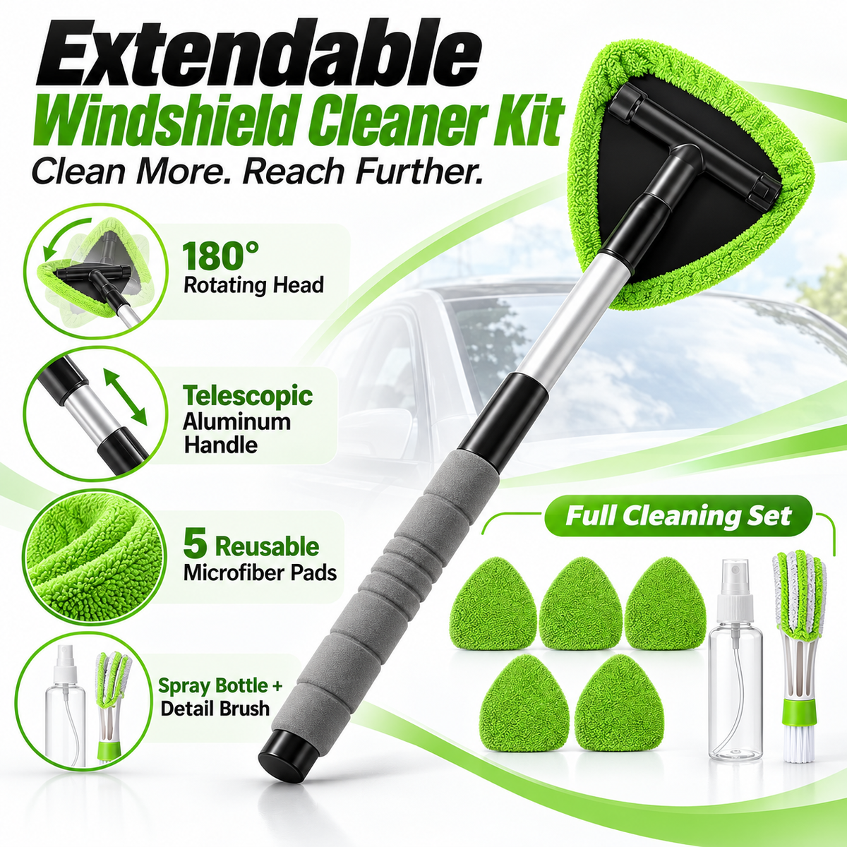 9-Piece Windshield Cleaning Kit – Extendable Car Window Cleaner for a Streak-Free Shine 🚗✨