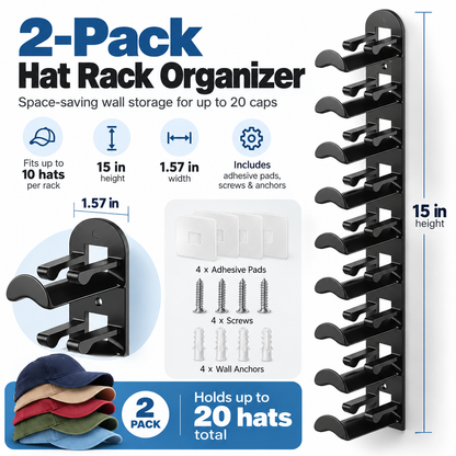Wall-mounted hat rack – each rack can hold 10 hats🧢