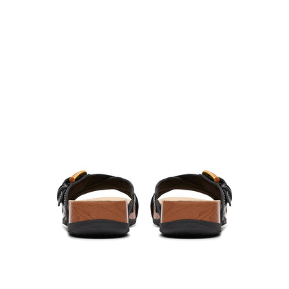 Clarks Reileigh Bay 26177422 Womens Black Leather Slides Sandals Shoes