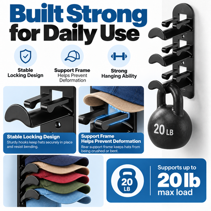 Wall-mounted hat rack – each rack can hold 10 hats🧢