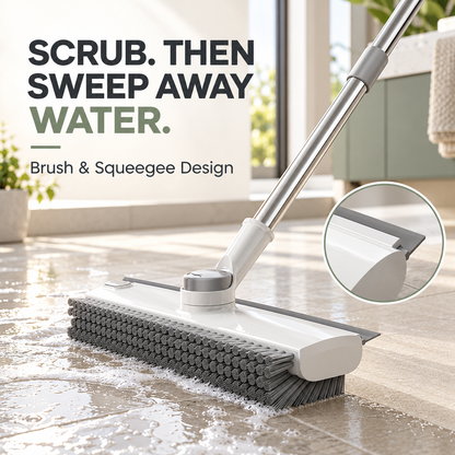4-in-1 V-Shape Scrub Brush with Long Telescopic Handle – Squeegee & Hair Clip for Tile, Shower & Glass