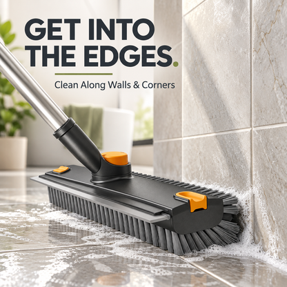4-in-1 V-Shape Scrub Brush with Long Telescopic Handle – Squeegee & Hair Clip for Tile, Shower & Glass