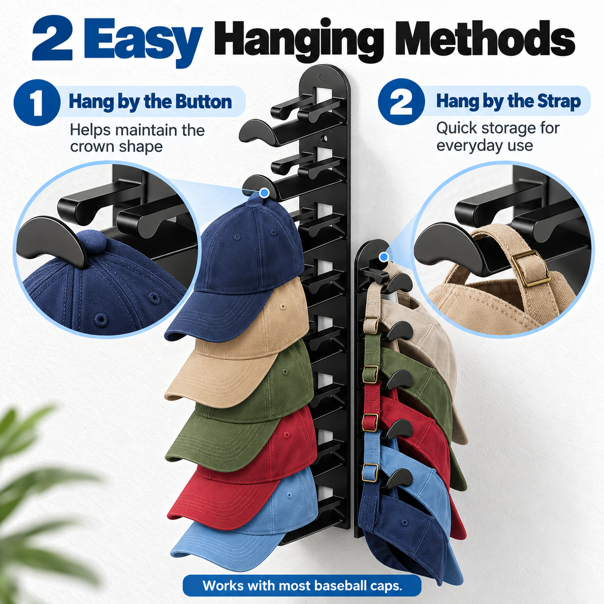 Wall-mounted hat rack – each rack can hold 10 hats🧢