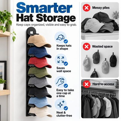 Wall-mounted hat rack – each rack can hold 10 hats🧢