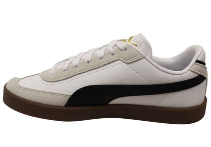 Puma Club II Era Mens Leather Lace Up Casual Shoes White Black