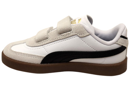 Puma Club II Era V PS Kids Adjustable Strap Sneakers White Black
