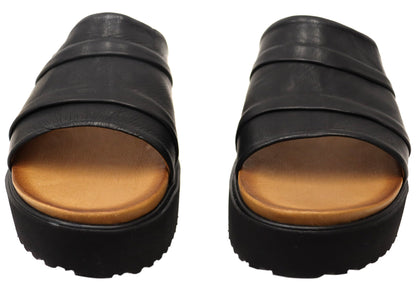 Orizonte Volume Womens European Leather Platform Slides Sandals