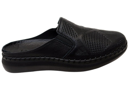 Orizonte Simmi Womens European Leather Closed Toe Open Back Mules