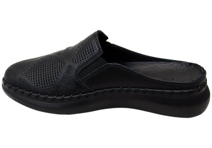 Orizonte Simmi Womens European Leather Closed Toe Open Back Mules