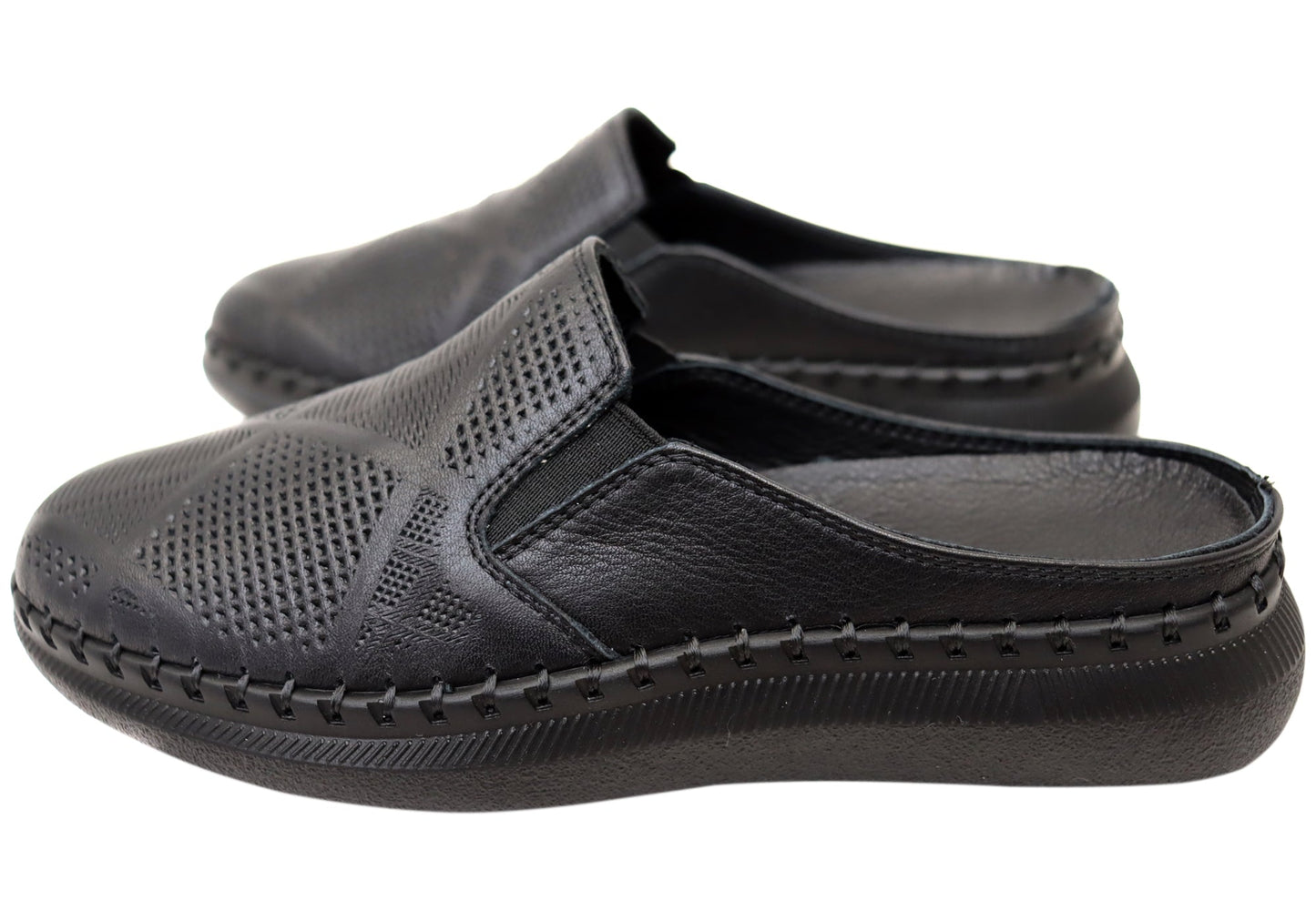 Orizonte Simmi Womens European Leather Closed Toe Open Back Mules