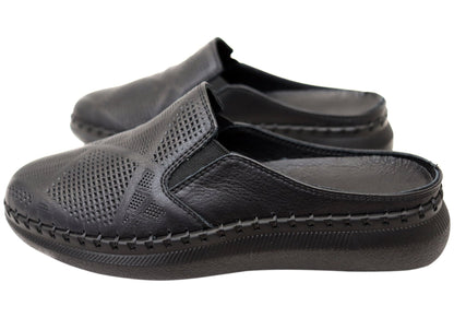 Orizonte Simmi Womens European Leather Closed Toe Open Back Mules