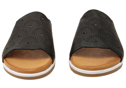 Orizonte Shelly Womens Comfortable European Leather Slides Sandals