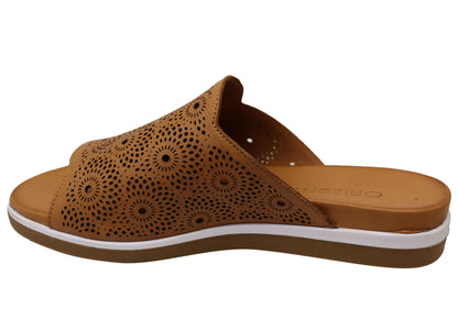 Orizonte Shelly Womens Comfortable European Leather Slides Sandals