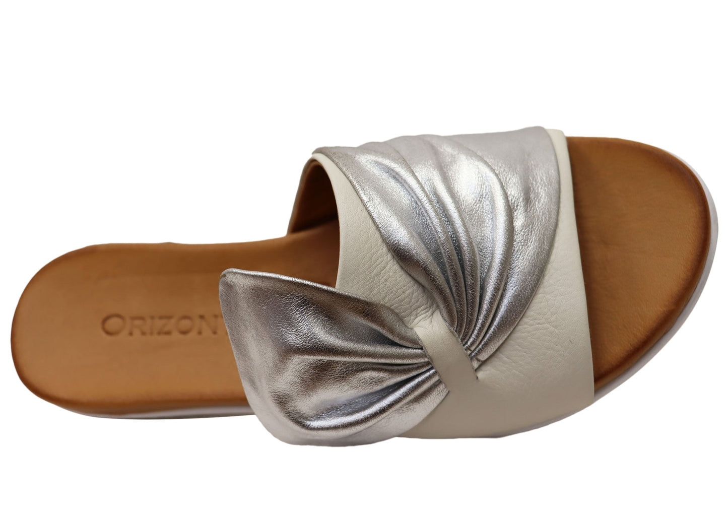 Orizonte Ribbon Womens Comfortable European Leather Slides Sandals