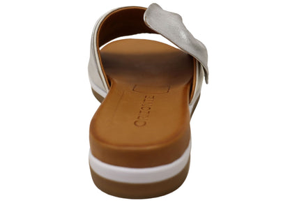 Orizonte Ribbon Womens Comfortable European Leather Slides Sandals