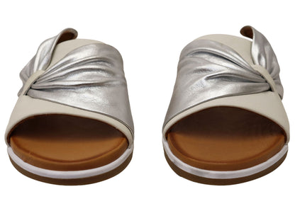 Orizonte Ribbon Womens Comfortable European Leather Slides Sandals