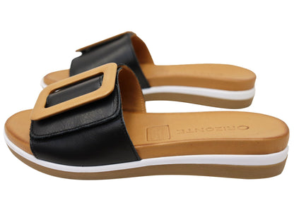 Orizonte Charm Womens Comfortable European Leather Slides Sandals