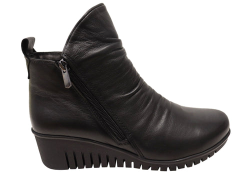 Cabello Comfort Ella Womens Leather European Wedge Ankle Boots