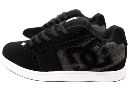 DC Shoes Mens Net Comfortable Leather Lace Up Shoes Black Grey Black