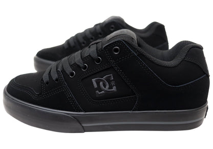 DC Shoes Mens Comfortable Leather Pure Lace Up Shoes Black Black Black