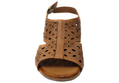 Orizonte Maplemelow Womens Comfort European Leather Mid Heel Sandals