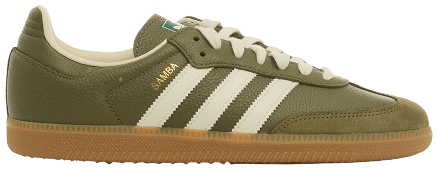 Adidas Originals Men's Samba OG Premium Sneakers, Medium Dark Khaki / Off White / Gum, JR0890