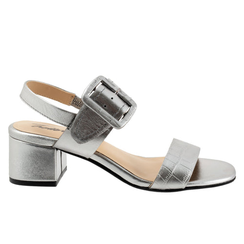 Trotters Laila T2222-043 Womens Gray Leather Heeled Sandals Shoes