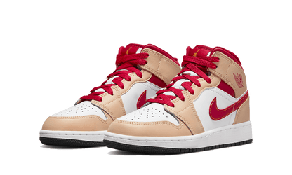 Jordan 1 Mid Light Curry Cardinal