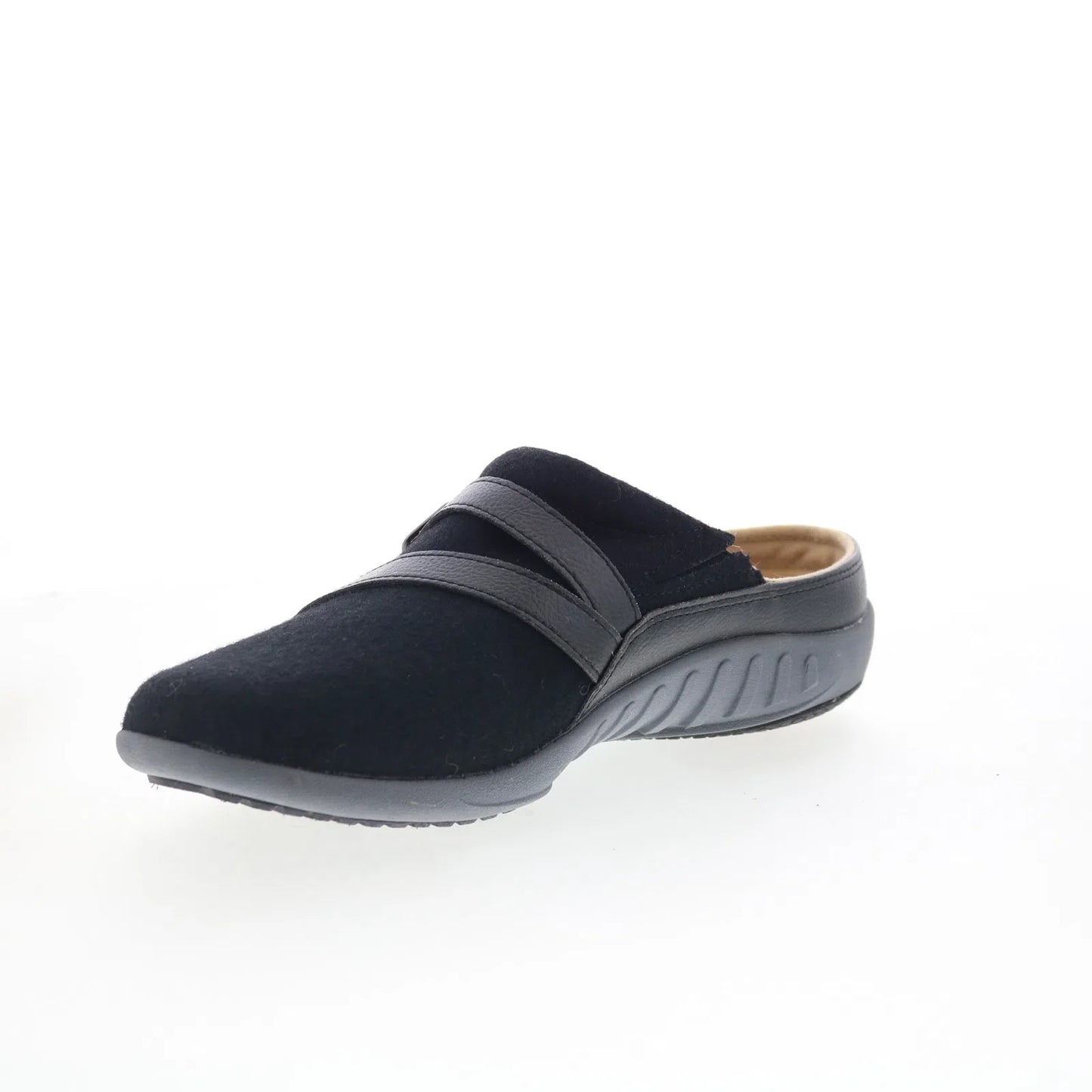 Spenco Ashton Wool Slide SP1046BLK Womens Black Suede Clogs Slippers Shoes