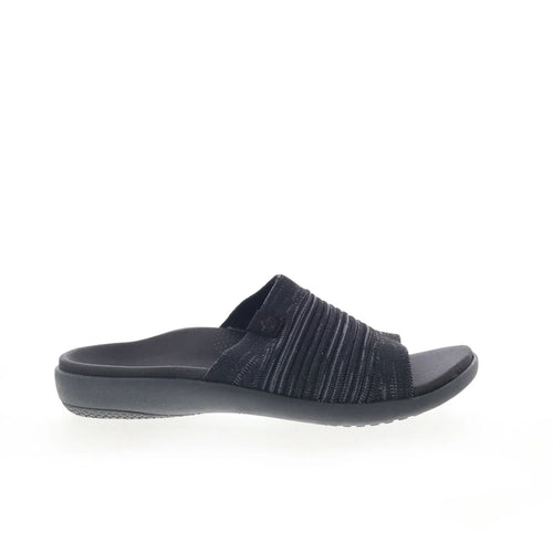 Spenco Astoria Slide SP1016BLK Womens Black Wide Canvas Slides Sandals Shoes