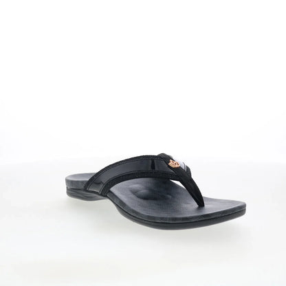 Spenco Cabo SP1225BLK Womens Black Leather Slip On Flip-Flops Sandals Shoes