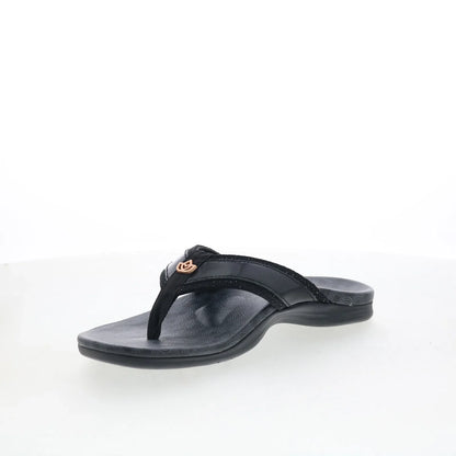 Spenco Cabo SP1225BLK Womens Black Leather Slip On Flip-Flops Sandals Shoes