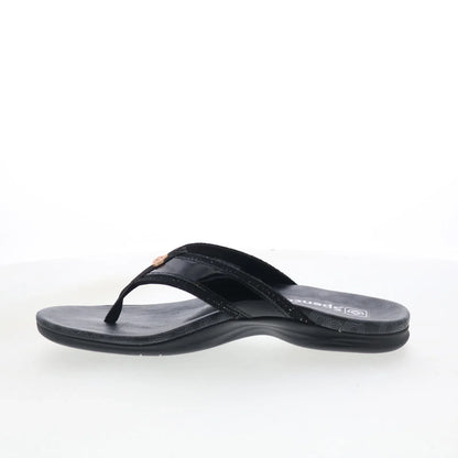 Spenco Cabo SP1225BLK Womens Black Leather Slip On Flip-Flops Sandals Shoes
