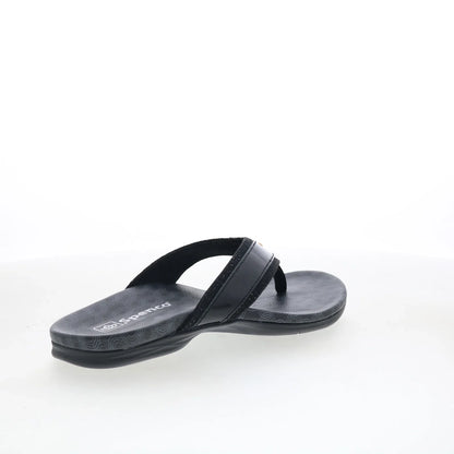 Spenco Cabo SP1225BLK Womens Black Leather Slip On Flip-Flops Sandals Shoes