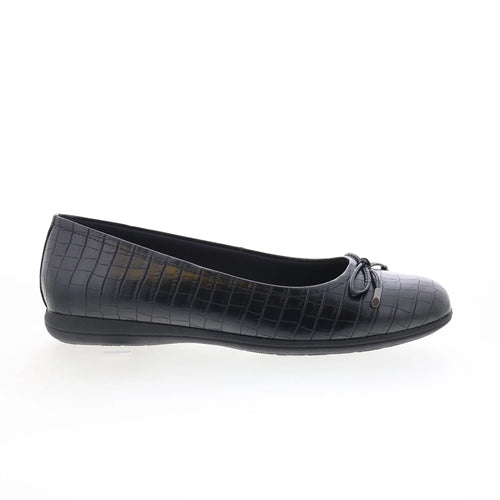 Trotters Dellis T2054-011 Womens Black Leather Slip On Ballet Flats Shoes