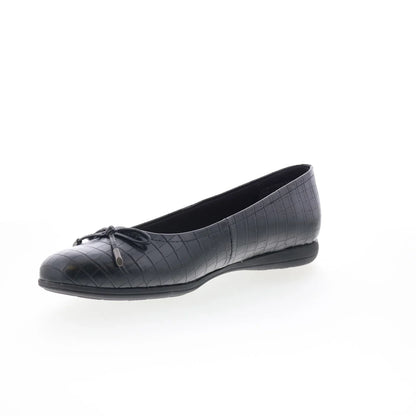 Trotters Dellis T2054-011 Womens Black Leather Slip On Ballet Flats Shoes