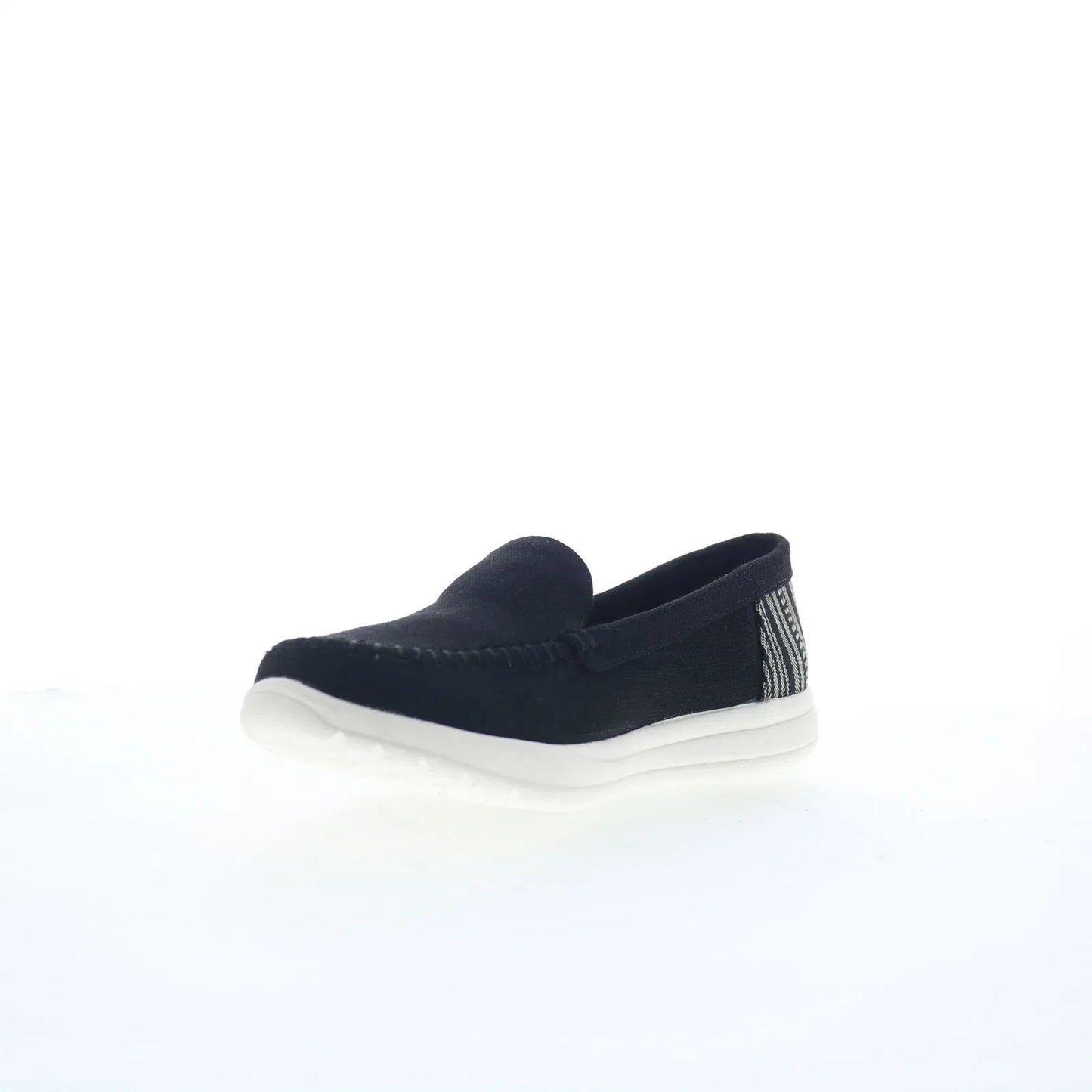 Minnetonka Discover 61030 Womens Black Canvas Slip On Loafer Flats Shoes