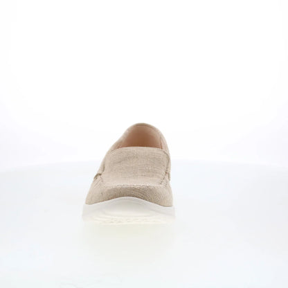 Minnetonka Discover 61031 Womens Beige Canvas Slip On Loafer Flats Shoes