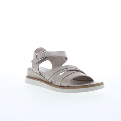 Miz Mooz Emelina Womens Gray Leather Hook & Loop Strap Sandals Shoes