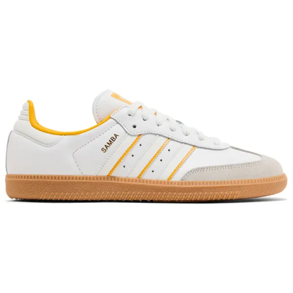 Adidas Men's White Samba OG 'Two Tone Stripes - Crew Yellow' Sneakers, ID1479 (No Box)