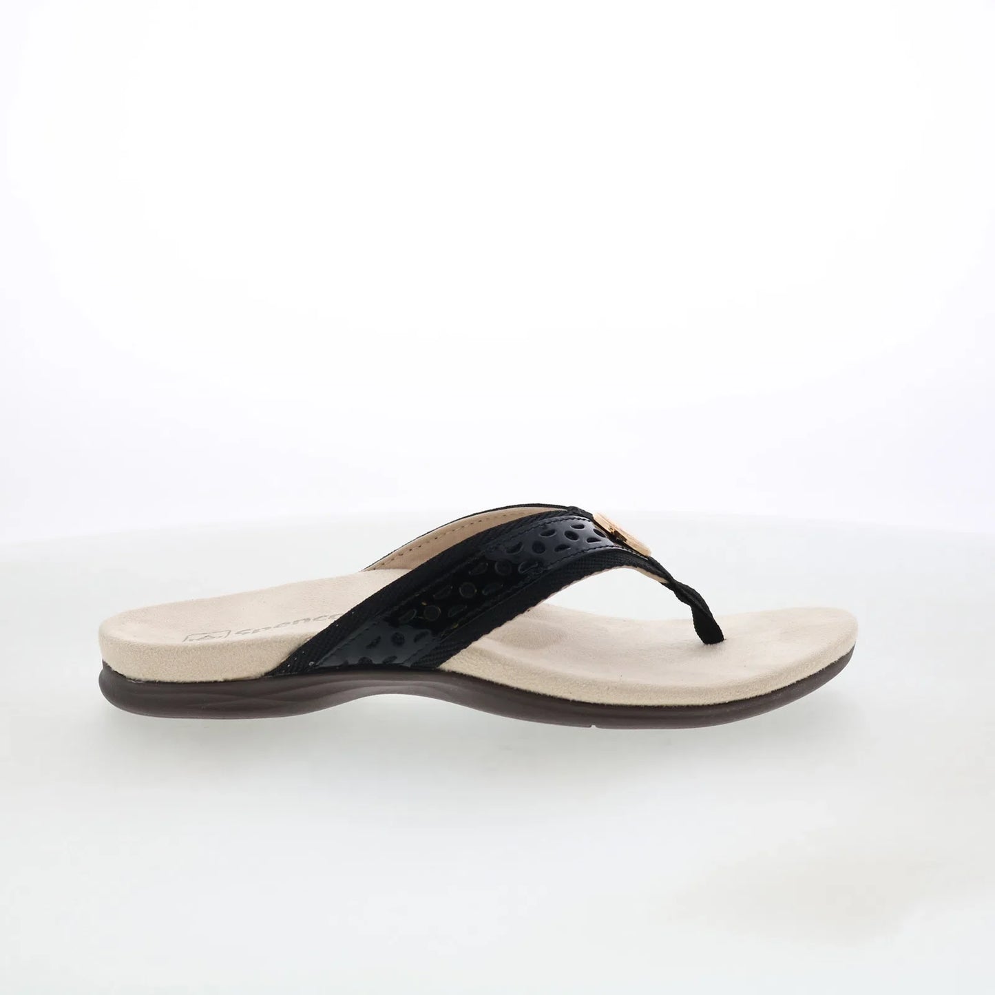 Spenco Starboard SP1084BLK Womens Black Leather Flip-Flops Sandals Shoes
