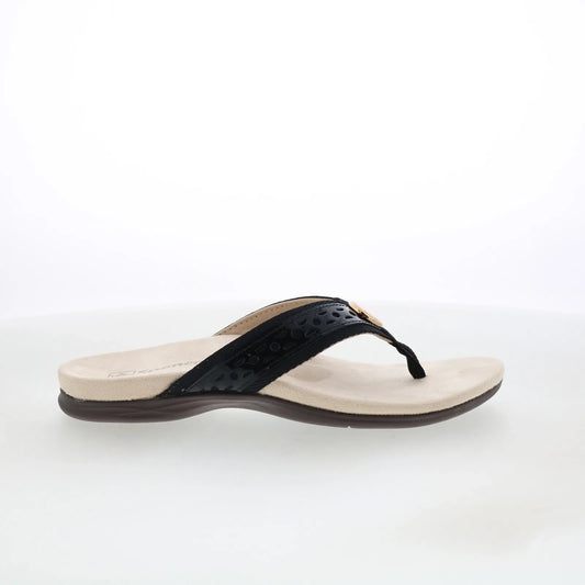Spenco Starboard SP1084BLK Womens Black Leather Flip-Flops Sandals Shoes