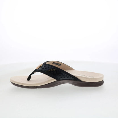 Spenco Starboard SP1084BLK Womens Black Leather Flip-Flops Sandals Shoes